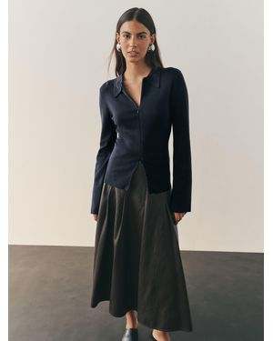 Nothing Ordinary Fitted Flare Sleeve Zip Through Compact Knit Cardigan - Blue