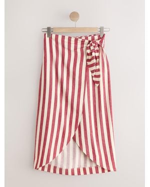 Next Stripe Wrap Midi Skirt With Linen - Red