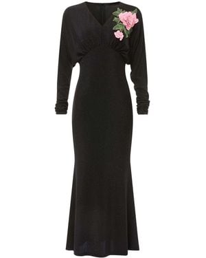 Jolie Moi Floral Applique V-Neck Maxi Dress - Black