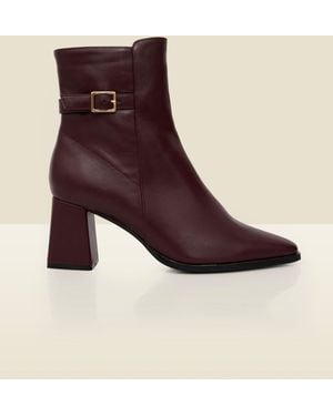 Sosandar Block Heel Ankle Boots With Buckle Trim - Brown