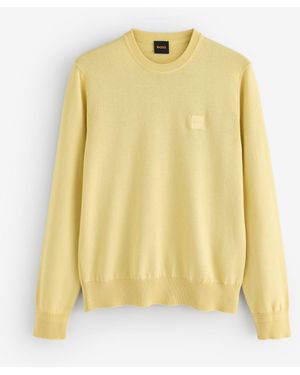 BOSS Regular Fit Kanovano Crew Neck Logo Sweater - Yellow