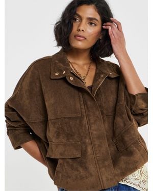 Simply Be Simply Be Funnel Neck Bat Wing Suedette Jacket - Brown