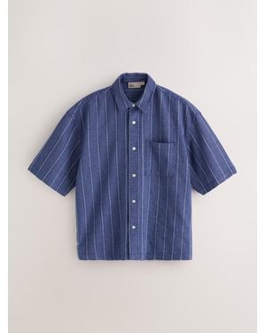 Next Edit Short Sleeve Seersucker Stripe Shirt - Blue