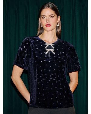Yumi' Velvet Heart Top With Bow Detail - Black