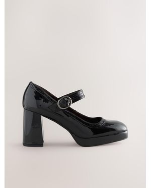 Next Forever Comfort Brogue Mary Jane Platform Block Heels - Black