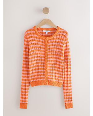 Next Stripe Slim Cable Knit Towelling Cardigan - Orange