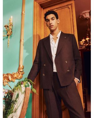 River Island River Island Slim Fit Linen Suit Jacket - Brown