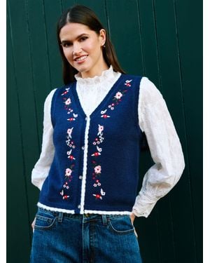 Yumi' Embroidered Knitted Waistcoat - Blue