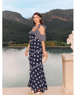 Friends Like These X Lucy Mecklenburgh Cold Shoulder Ruffle Chiffon Midi Dress - Multicolor