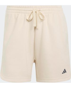 adidas Cream 3-Stripes Studio Fleece Shorts - Natural