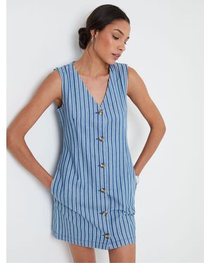 Threadbare Waistcoat Denim Mini 100% Cotton Summer Dress - Blue