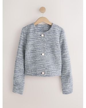 Next Marl Boucle Scallop Collarless Jacket - Blue