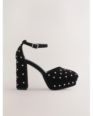 Next Forever Comfort Velvet Studded Plafrom Two-Part Block Heels - Multicolor