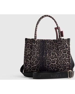 River Island Leopard Embroidered Tote Bag - Black