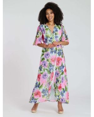 South Beach Printed Short Sleeve Wrap Maxi Dress - White