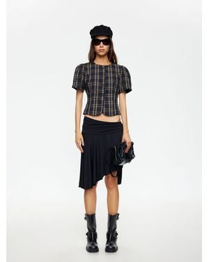 Lioness Femme Structured Plaid Cropped Blouse - White