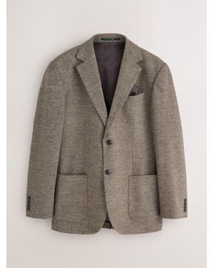 Next Neutral Regular Fit Nova Fides Italian Wool Blend Boucle Textured Suit Jacket - Brown