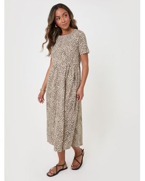 Threadbare Petite Jersey Midi Smock Dress With Pockets - Natural