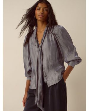 Monsoon Mira Metallic Pussybow Blouse - Brown