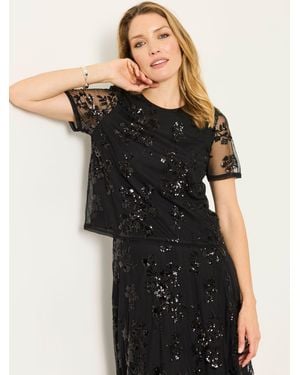 FatFace Fatface Petite Cora Sequin Short Sleeve Top - Black