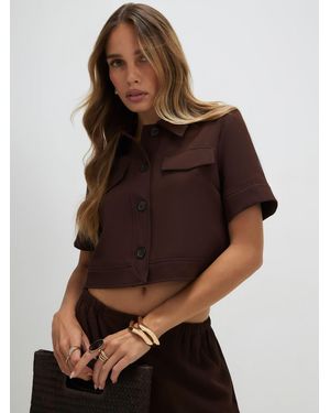 River Island Short Sleeve Cropped Jacket - Brown
