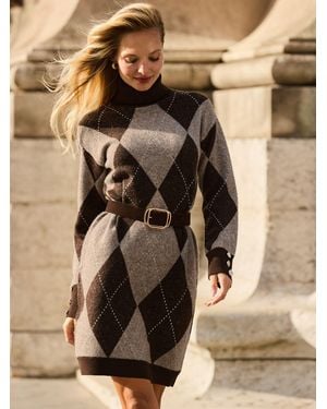 Sosandar Argyle Roll Neck Knitted Shift Dress - Natural