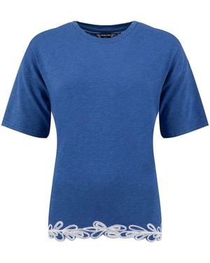 Weird Fish Lyndon Lace Trim Crew Neck T-Shirt - Blue