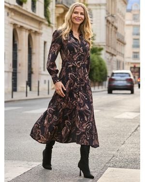 Sosandar Paisley Print Belted Shirt Dress - Brown