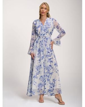 Jolie Moi Long Sleeve Chiffon Ruffle Maxi Dress - Blue