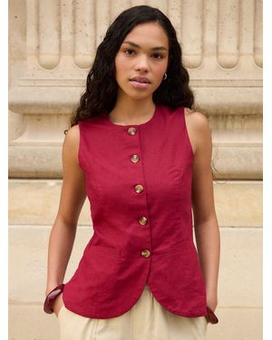 Threadbare Linen Blend Longline Waistcoat - Red