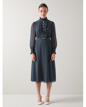 LK Bennett Sadie Houndstooth Print Georgette Dress - Blue