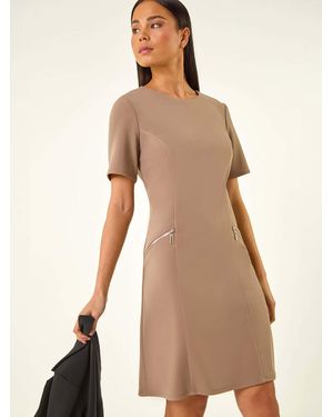Roman Petite Zip Pocket Stretch Dress - Natural