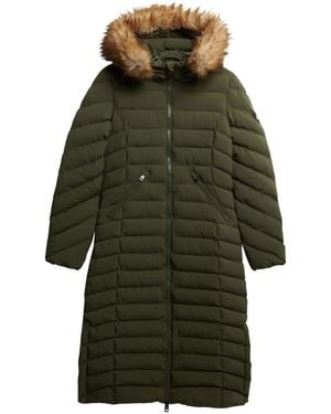 Superdry Fuji Faux Fur Hooded Longline Coat - Green