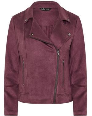 M Com Petite Faux Suede Biker Jacket - Purple