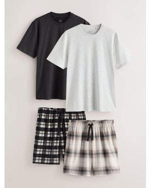 Next Ecru Cosy Short Sleeve Jersey Pyjamas Set 2 Pack - White
