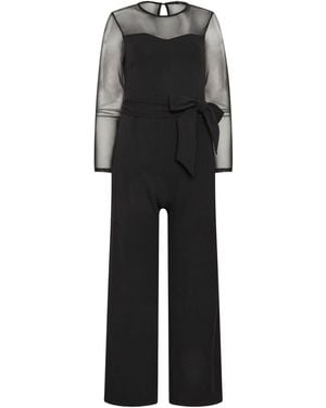 M Com Petite Sweetheart Mesh Sleeve Jumpsuit - Black
