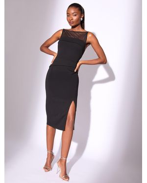 Lipsy Petite Mesh Mix Sleeveless Bodycon Midi Dress - Black