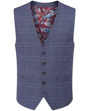 Skopes Tailored Fit Irwin Windowpane Check Suit Waistcoat - Blue