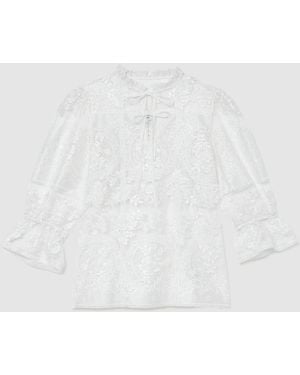 Reiss Demi Sheer Lace Tie-Neck Blouse - White