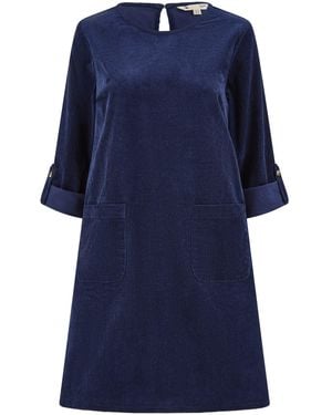 Yumi' Cord Tunic Dress With 3/4 Sleeves And Pockets - Blue