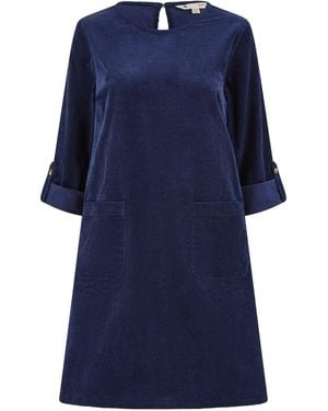 Yumi' Cord Tunic Dress With 3/4 Sleeves And Pockets - Blue