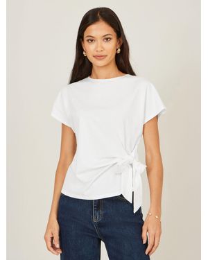 Yumi' Cotton Jersey Top With Knot Detail - White