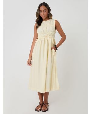 Threadbare Ruched Drawstring Midi Dress - Natural