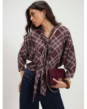 River Island Check Pussybow Blouse - Purple