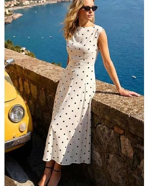 Roman Spot Print High Neck Midi Dress - Blue