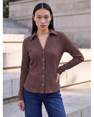 Roman Textured Ruched Shirt - Purple
