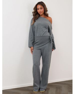 Threadbare Off Shoulder Top & Wide Leg Co-Ord - Gray