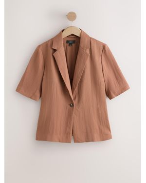 Next Relaxed Crinkle Short Sleeve Blazer - Natural