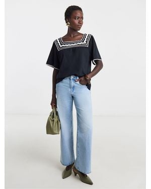 JD Williams Square Neck Rick Rack Trim Longline Swing Top - Blue