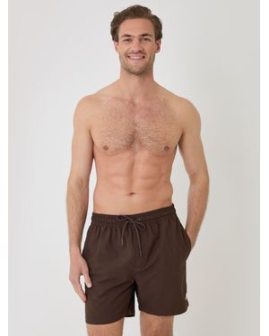 Threadbare Stripe Seersucker Swim Shorts - Brown